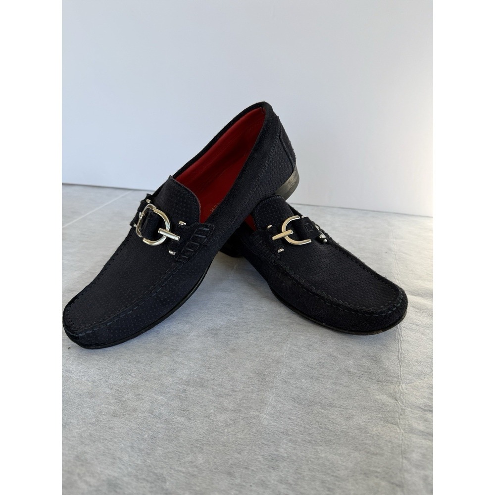 Donald J Pliner Dacio Black Perforated Suede Bit Loafer Men 7 Italy Horsebit